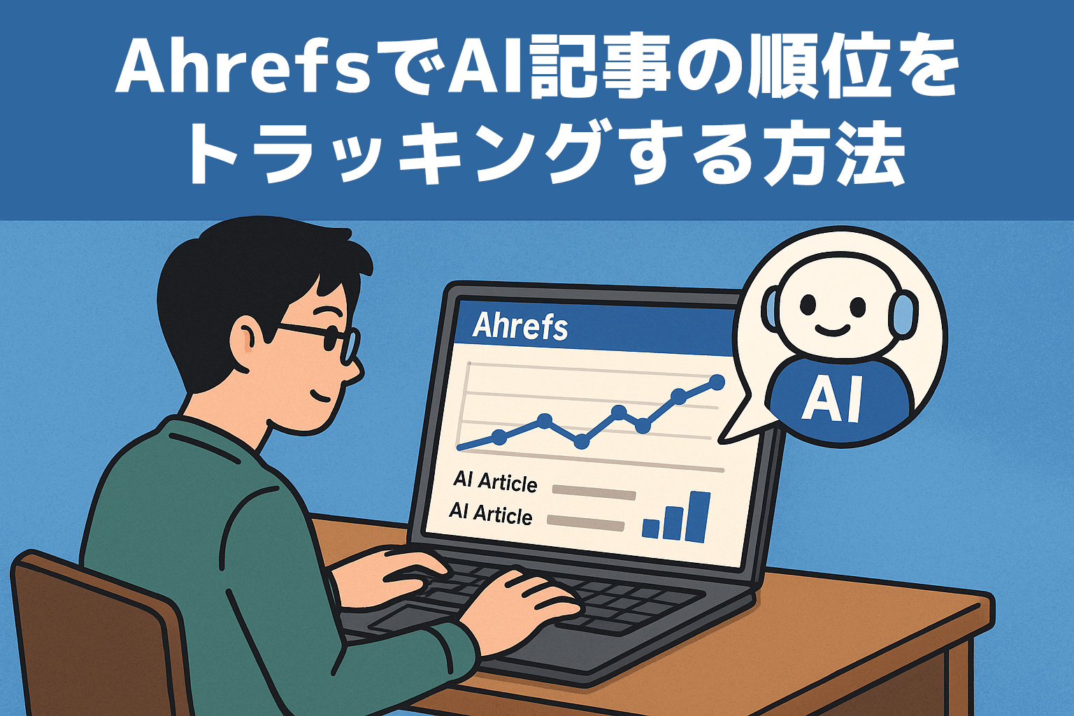 AhrefsでAI記事の順位をトラッキングしている様子を描いたイラスト
