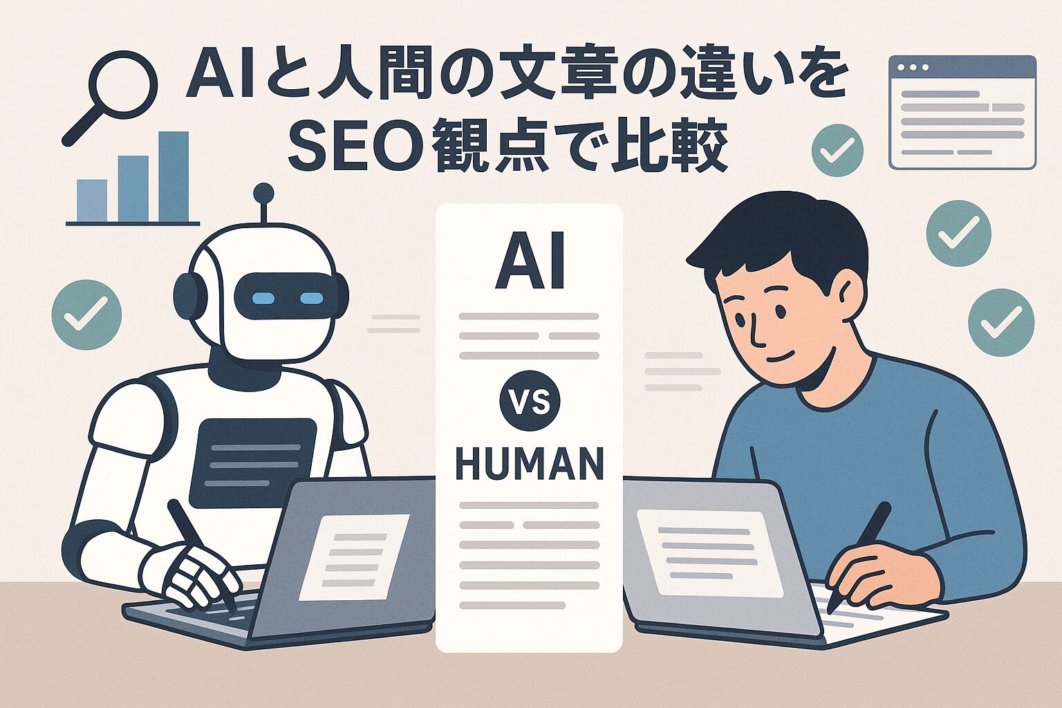 「AIと人間の文章の違いをSEO観点で比較」のサムネイル